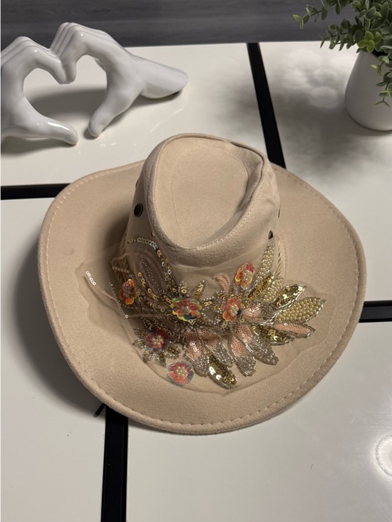Accessories - Custom Embellished Boho Cowboy Hat - Beige